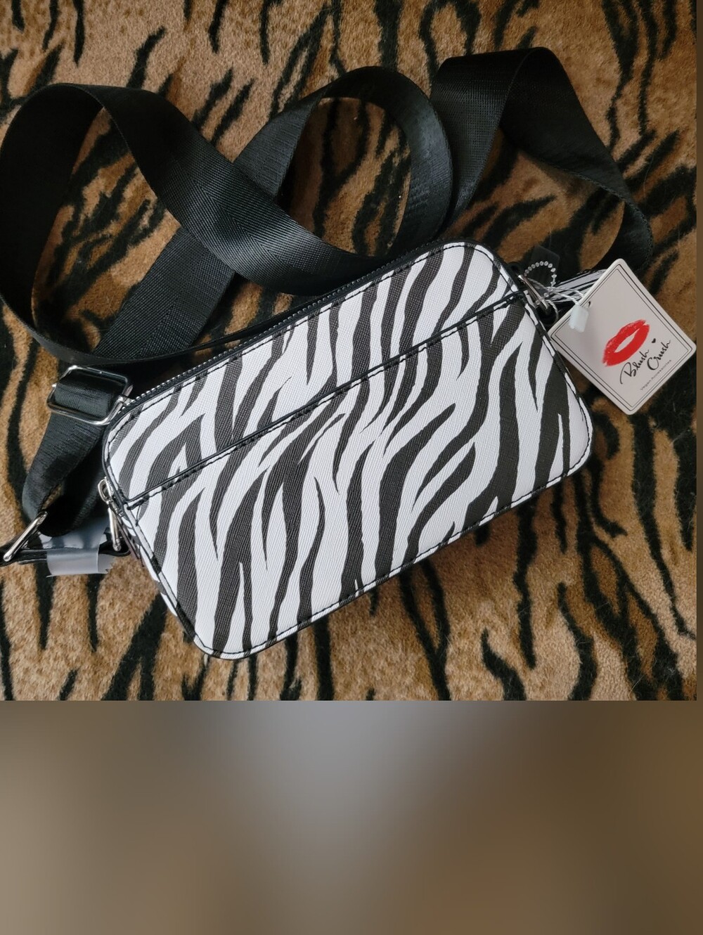 Zebra Print Crossbody Bag with Adjustable Strap Sz Small W Tag